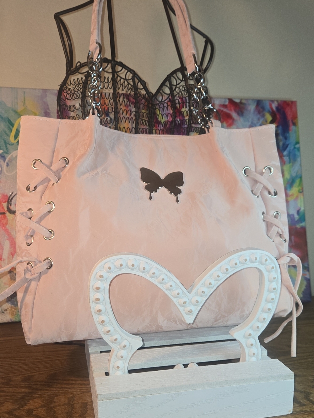 Pink Butterfly Accent Tote Bag